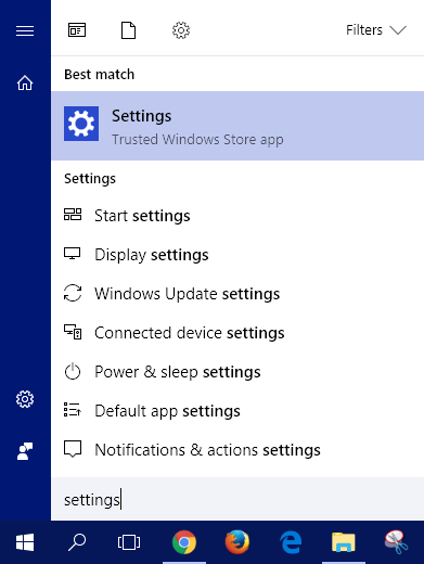 Search for Settings in the Start menu