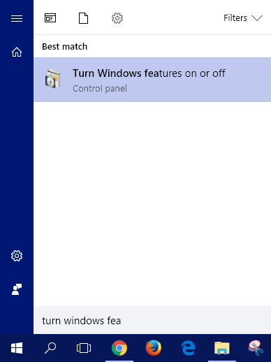 Search for Turn Windows features on or off